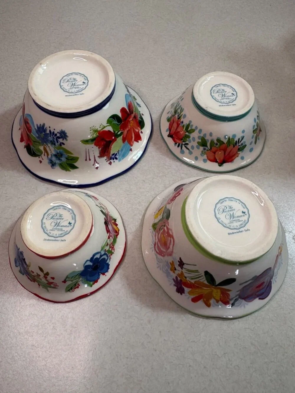 Pioneer Woman Ceramic Nesting Measuring Prep Bowls Cups 4 piece Floral